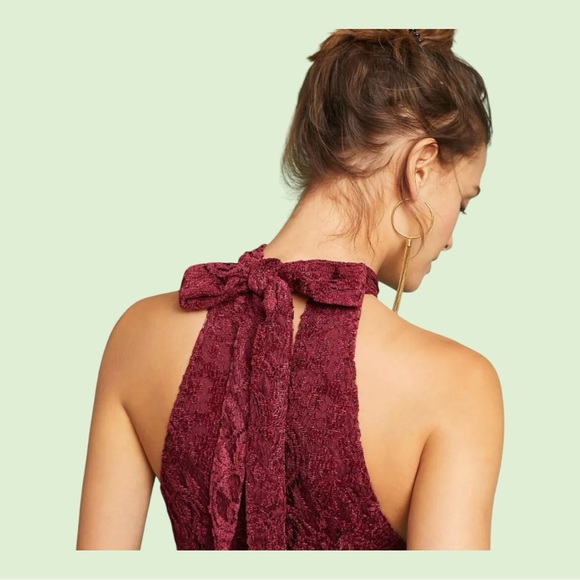 Anthropologie Lace Jumpsuit Ett Twa Sleevless Halter Tie Burgundy - Picture 4 of 9
